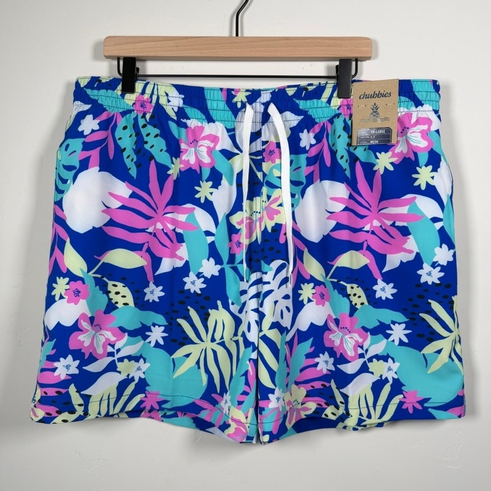 Chubbies The Floral Surprises 5.5" Classic Swim Trunk XXL Blue Pink 80s Palm NWT